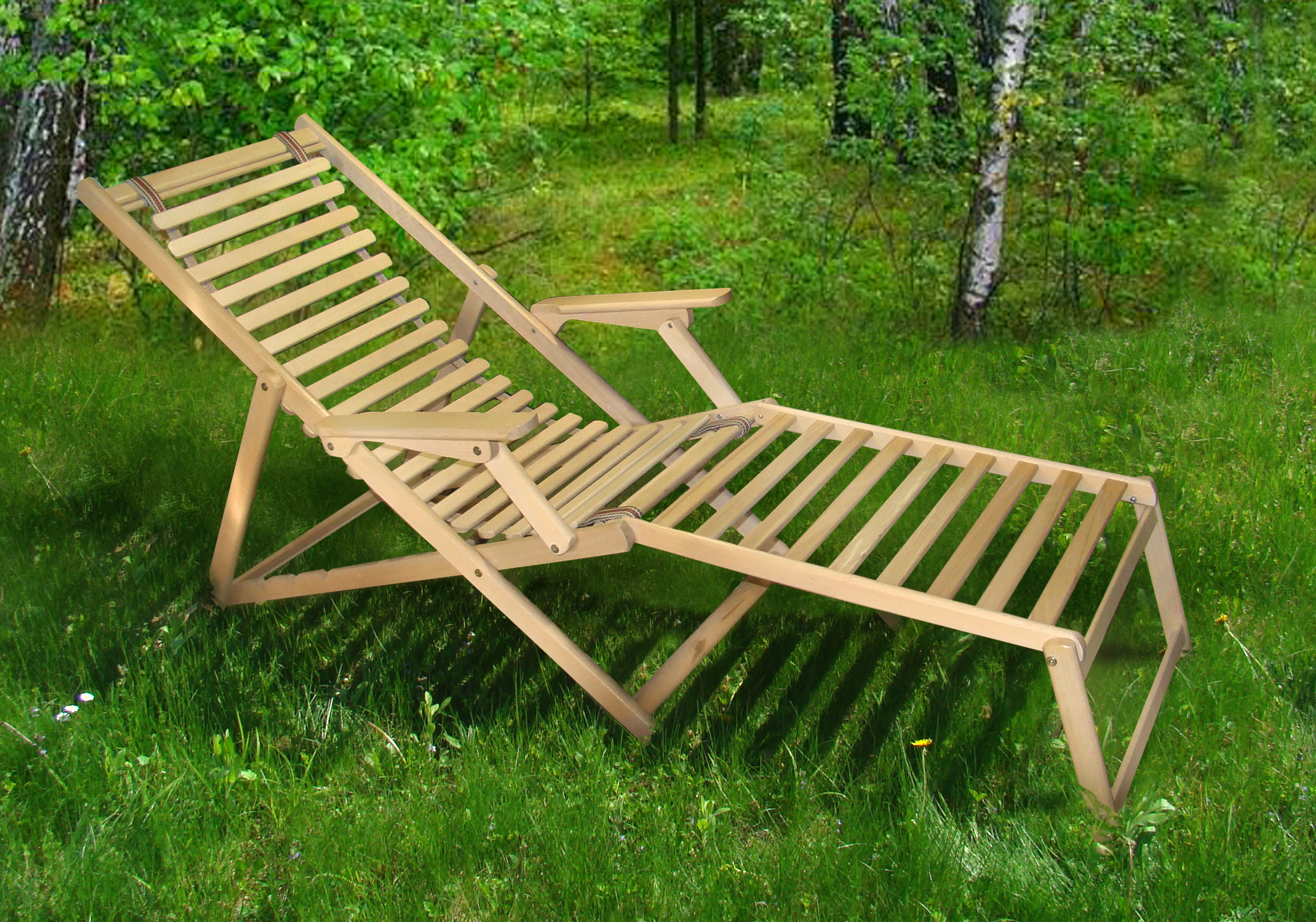 Купить раскладное деревянное кресло-шезлонг, лежак Пикник с подножкой .
